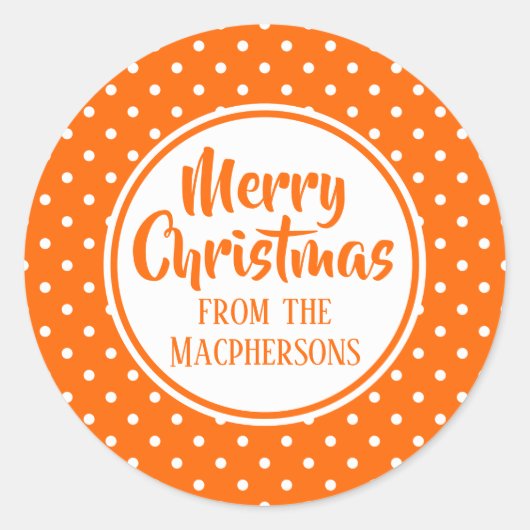 Sinaasappel Polka Dots Kerst stickers (Voorkant)