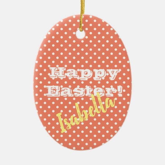 Sinaasappel PolkaDot HappyPasen Keramisch Ornament (Voorkant)