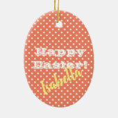 Sinaasappel PolkaDot HappyPasen Keramisch Ornament (Achterkant)