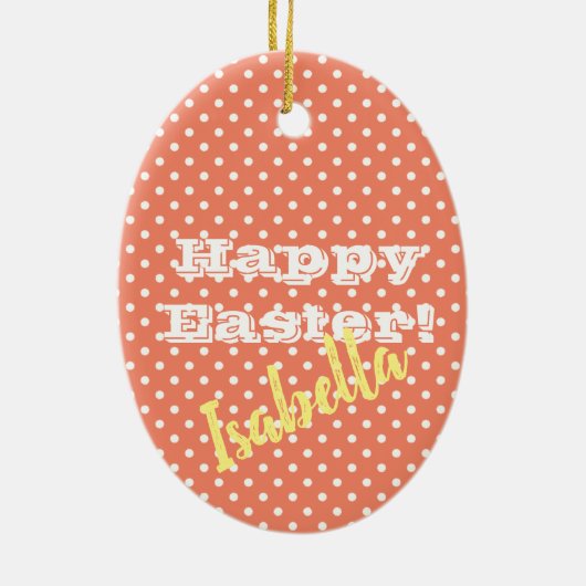   Sinaasappel PolkaDot HappyPasen Keramisch Ornament (Achterkant)