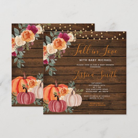 Sinaasappel pompoen Herfst in de Baby shower van d Kaart (Voorkant / Achterkant)