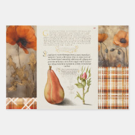 Sinaasappel Poppies, Plaid, en Pear Collage Giftwr Inpakpapier Vel