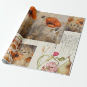 Sinaasappel Poppies & Plaid voor Decoupage of Gift Cadeaupapier (Uitgerold)