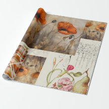 Sinaasappel Poppies & Plaid voor Decoupage of Gift