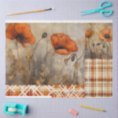 Sinaasappel Poppies & Plaid voor Decoupage of Gift Tissuepapier (Craft)