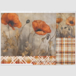 Sinaasappel Poppies & Plaid voor Decoupage of Gift Tissuepapier