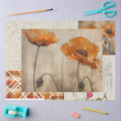 Sinaasappel Poppies & Plaid voor Decoupage of Gift Tissuepapier (Craft)