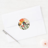Sinaasappel Poppy bloemetjes perzik boho bruiloft Ronde Sticker (Envelop)
