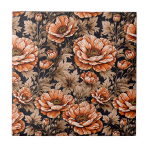 Sinaasappel Poppy Floral Zwart