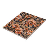  Sinaasappel Poppy Floral Zwart Tegeltje (Zijkant)