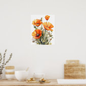 Sinaasappel Poppy Flowers Art Print Poster (Keuken)