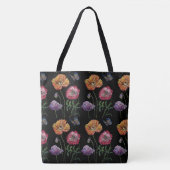 Sinaasappel Poppy Zwart Bloemen Waterverf Canvas t Tote Bag (Voorkant)