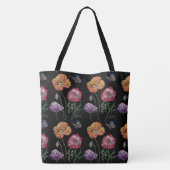 Sinaasappel Poppy Zwart Bloemen Waterverf Canvas t Tote Bag (Achterkant)