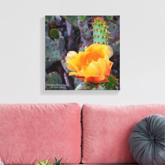 Sinaasappel Prickly Pear Cactus Bloesem Bloesem Canvas Afdruk (Insitu (Woonkamer))
