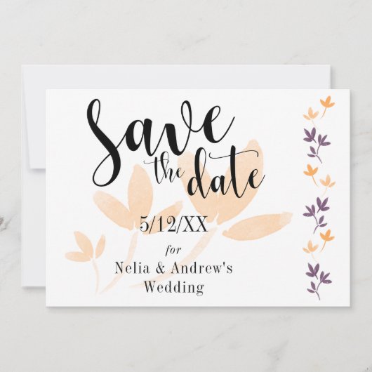 Sinaasappel & pruimblaadjes Mod typografie Save-th Save The Date (Voorkant)