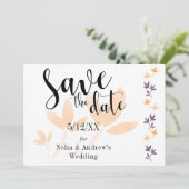 Sinaasappel & pruimblaadjes Mod typografie Save-th Save The Date (Staand voorkant)