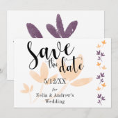 Sinaasappel & pruimblaadjes Mod typografie Save-th Save The Date (Voorkant / Achterkant)