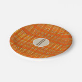 Sinaasappel Pset & Brown Kraft Rustic Monogram Ini Papieren Bordje (Gekanteld)