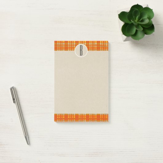 Sinaasappel Pset & Brown Kraft Rustic Monogram Ini Post-it® Notes (Kantoor)