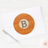 Sinaasappel Pset & Brown Kraft Rustic Monogram Ini Ronde Sticker (Envelop)