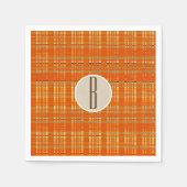 Sinaasappel Pset & Brown Kraft Rustic Monogram Ini Servetten (Voorkant)