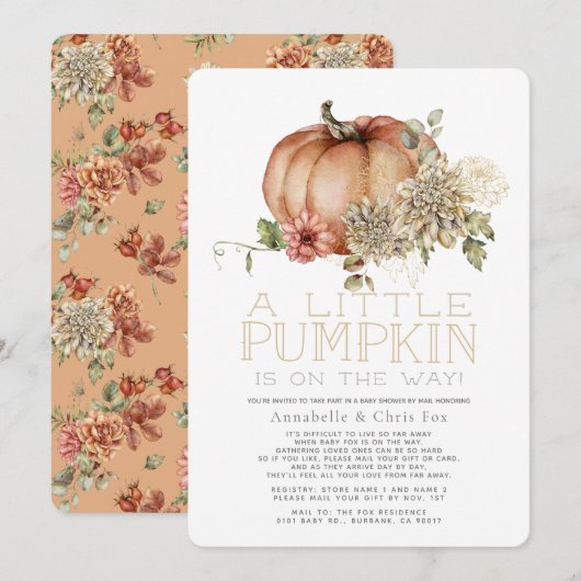 Sinaasappel Pumpkin & White Dahlia Baby shower per Kaart (Voorkant / Achterkant)