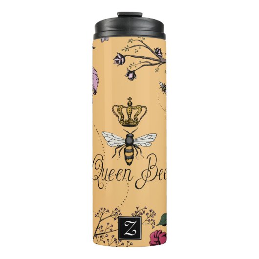  Sinaasappel Queen Bee & Gold Crown Floral Thermosbeker (Voorkant)