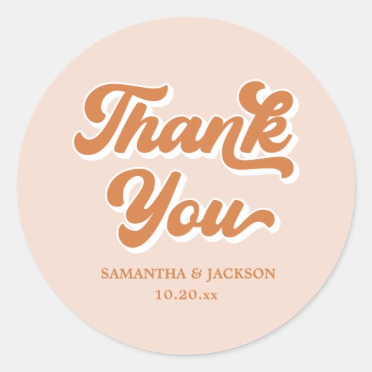 Sinaasappel Retro 70s Boho Dank je bruiloft Ronde Sticker (Voorkant)