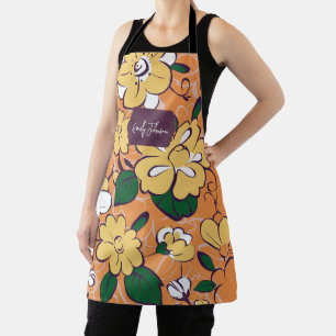 Sinaasappel Retro Botanische Gele Bloemen Aangepas Schort