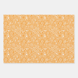 Sinaasappel Retro Paisley Inpakpapier Vel