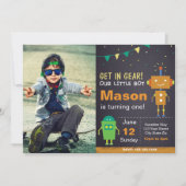 Sinaasappel Robot Verjaardagsuitnodiging met foto Kaart (Voorkant)