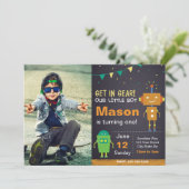 Sinaasappel Robot Verjaardagsuitnodiging met foto Kaart (Staand voorkant)