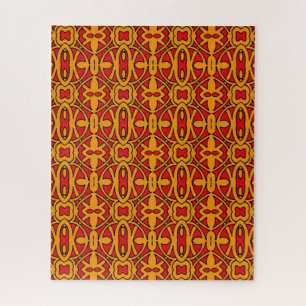 Sinaasappel & Rode Hand getrokken Patroon Legpuzzel