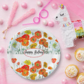 Sinaasappel Rode Klaproos Bloem Aquarel Verjaardag Papieren Bordje (Feest)