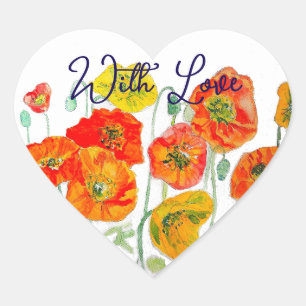Sinaasappel Rode Klaproos Bloem Motief Met Liefde Hart Sticker