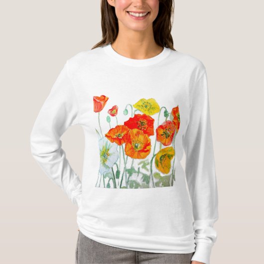 Sinaasappel Rode Klaproos Bloem Patroon Aquarel T-shirt (Voorkant)