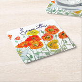 Sinaasappel Rode Klaproos Bloem Patroon Dank Je Kartonnen Onderzetters (Schuin)