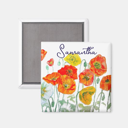 Sinaasappel Rode Klaproos Bloem Patroon Dank je Magneet (Voorkant / Achterkant)