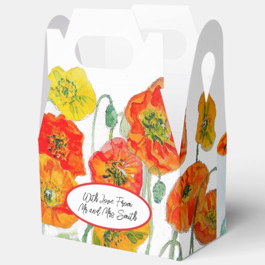 Sinaasappel Rode Klaproos Bloem Patroon Waterverf  Bedankdoosjes (Open)