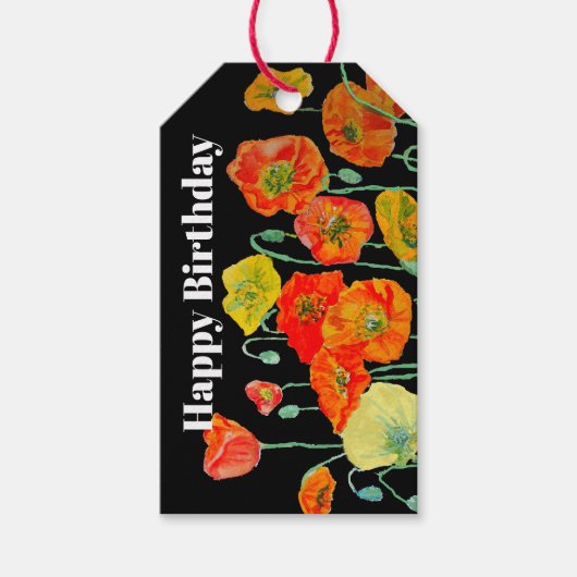 Sinaasappel Rode Klaproos Bloem Waterverf Vrouw BI Cadeaulabel (Voorkant)