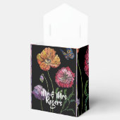 Sinaasappel Rode Klaproos op Zwarte bloemige Huwel Bedankdoosjes (Geopend)