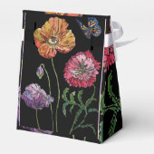 Sinaasappel Rode Klaproos op Zwarte bloemige Verja Bedankdoosjes (Achterkant)