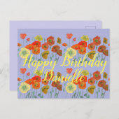 Sinaasappel Rode Klaproos Paarse Happy Birthday Da Briefkaart (Voorkant / Achterkant)