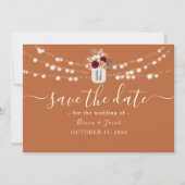 Sinaasappel roestbruine bloemlichten bruiloft save the date (Voorkant)