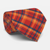 Sinaasappel, Rood & Blauw Plaid Stropdas (Opgerold)