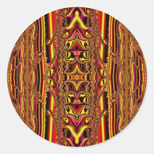 ~ Sinaasappel Rood Bruin en Geel Fractal ~ Ronde Sticker (Voorkant)