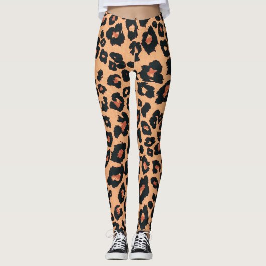 Sinaasappel Rood Bruin Zwart Leopard Dierenprint Leggings (Voorkant)