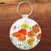 Sinaasappel Rood Geel Poppy Waterverf Art Wit Sleutelhanger (Voorkant)