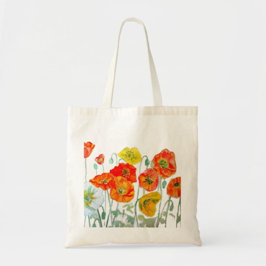 Sinaasappel Rood Geel Poppy Waterverf Art Wit Tote Bag (Voorkant)