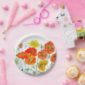 Sinaasappel Rood Geel Poppy Waterverf Kussen Wit Papieren Bordje (Feest)